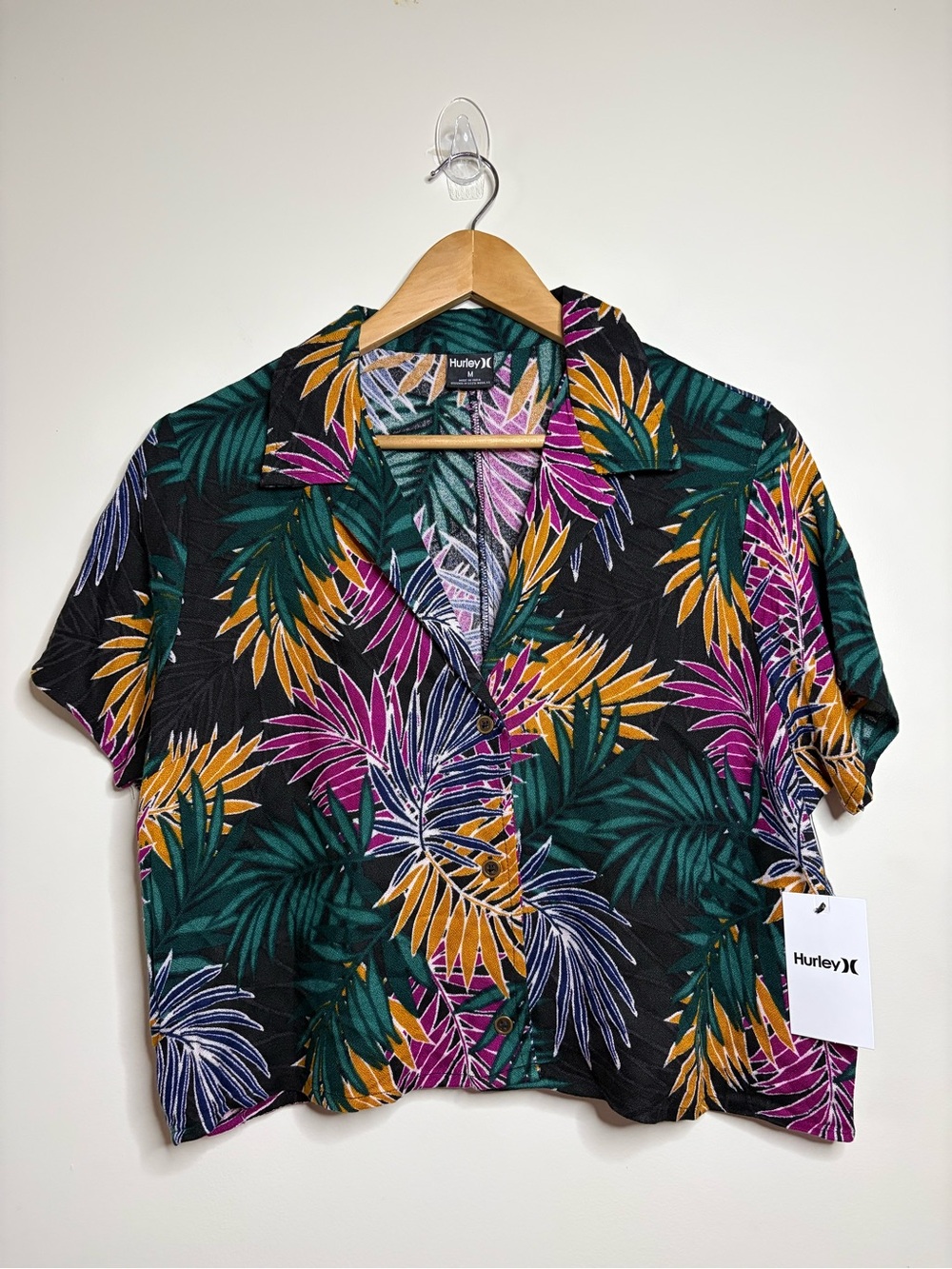 Hurley Cropped Getaway Camp Shirt NWT Bold Tropical Print